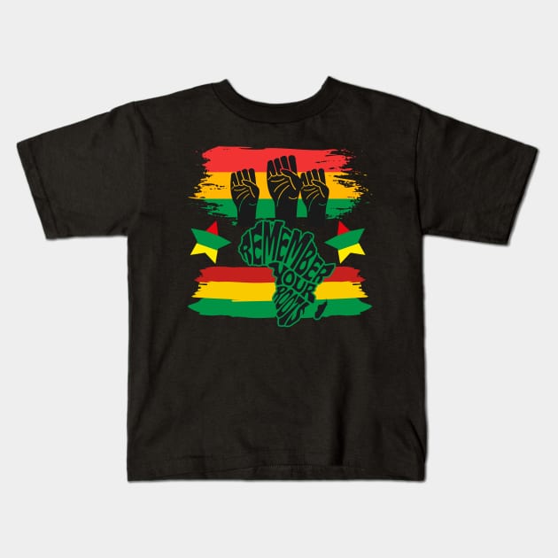 Black History Month Remember Your Roots Kids T-Shirt by Barts Arts